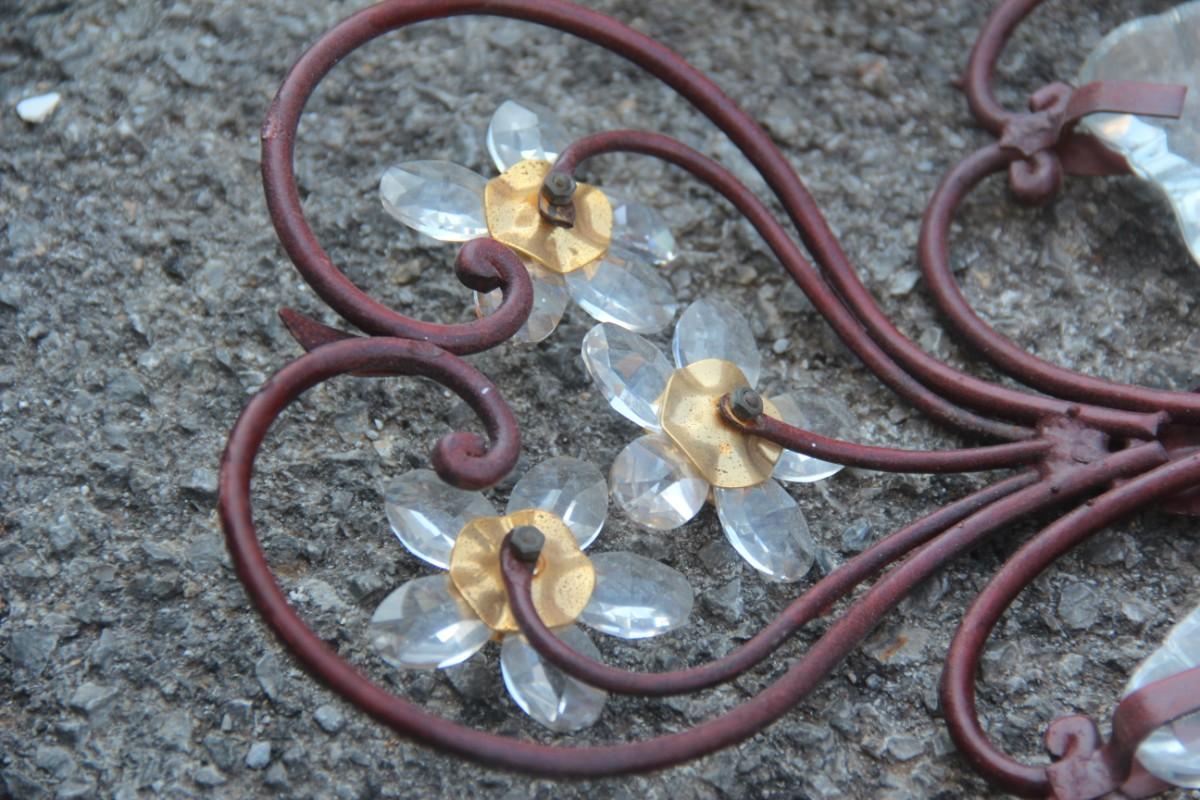 Coppia di luci da soffitto rotonde metà secolo moderno Francia cristallo forgiato metallo oro in vendita 8