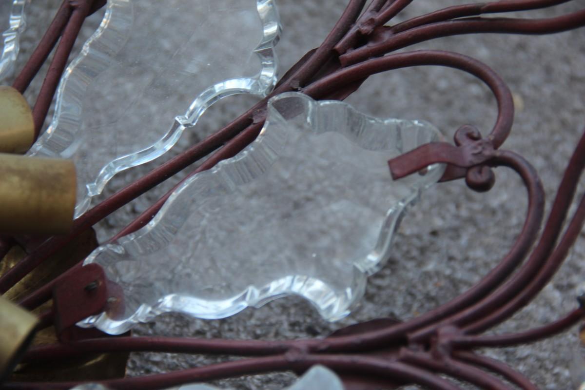 Coppia di luci da soffitto rotonde metà secolo moderno Francia cristallo forgiato metallo oro in vendita 10