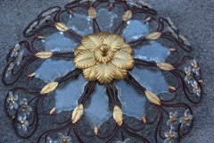 Pair of Ceiling Light Round Mid-Century Modern France Crystal Forged Metal Gold