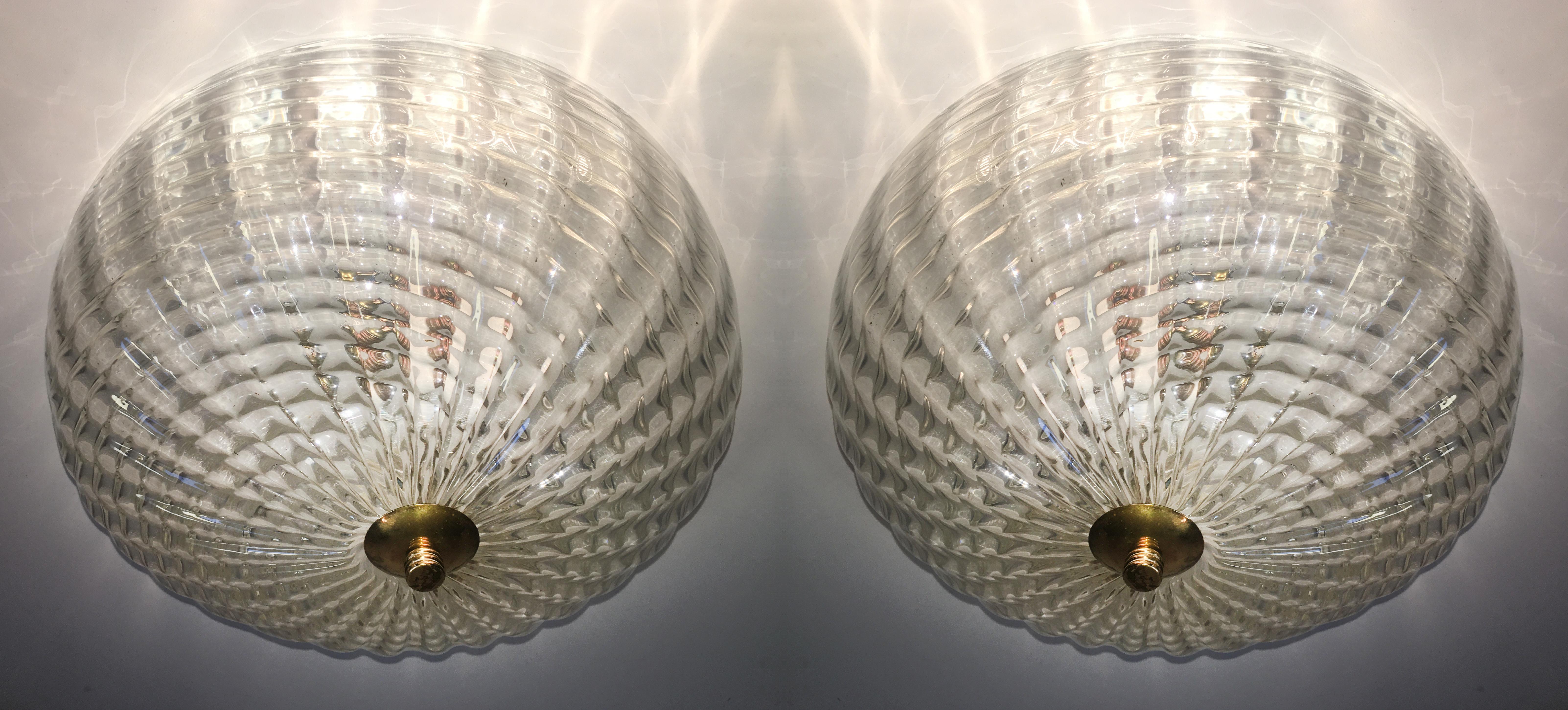 Pair of Ceiling Lights Attributed to Barovier & Toso, 1950s In Excellent Condition In Budapest, HU