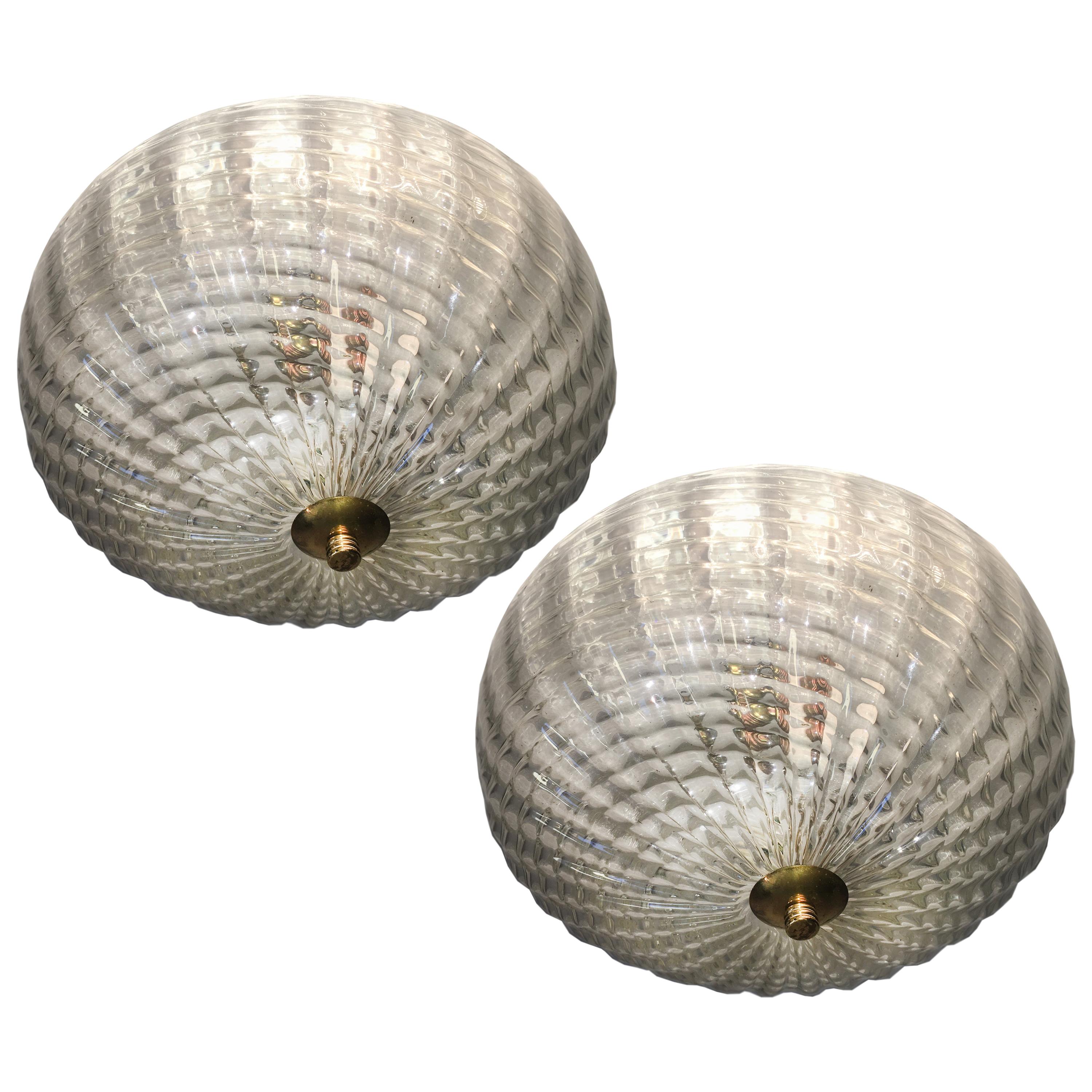 Pair of Ceiling Lights Attributed to Barovier & Toso, 1950s