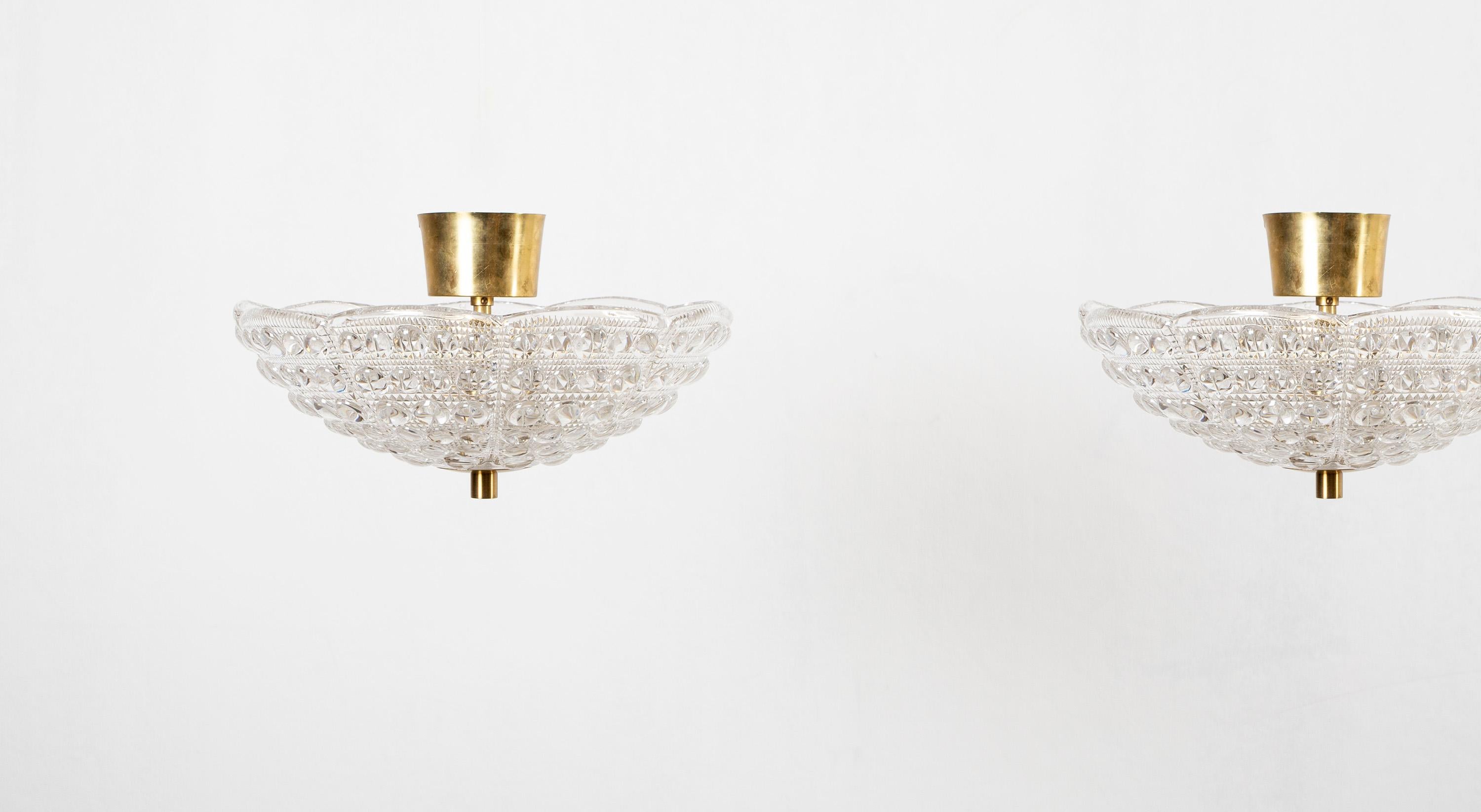 Mid-Century Modern Pair of Ceiling Lights by Carl Fagerlund for Orrefors, 1970s