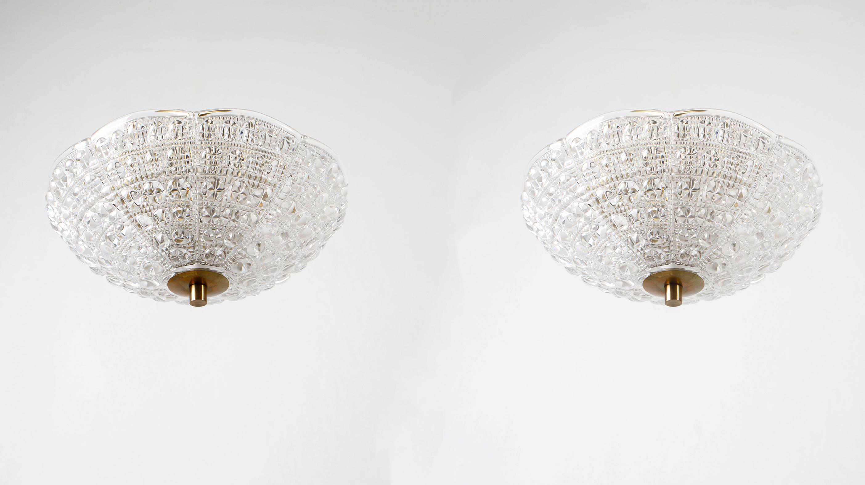 Swedish Pair of Ceiling Lights by Carl Fagerlund for Orrefors, 1970s
