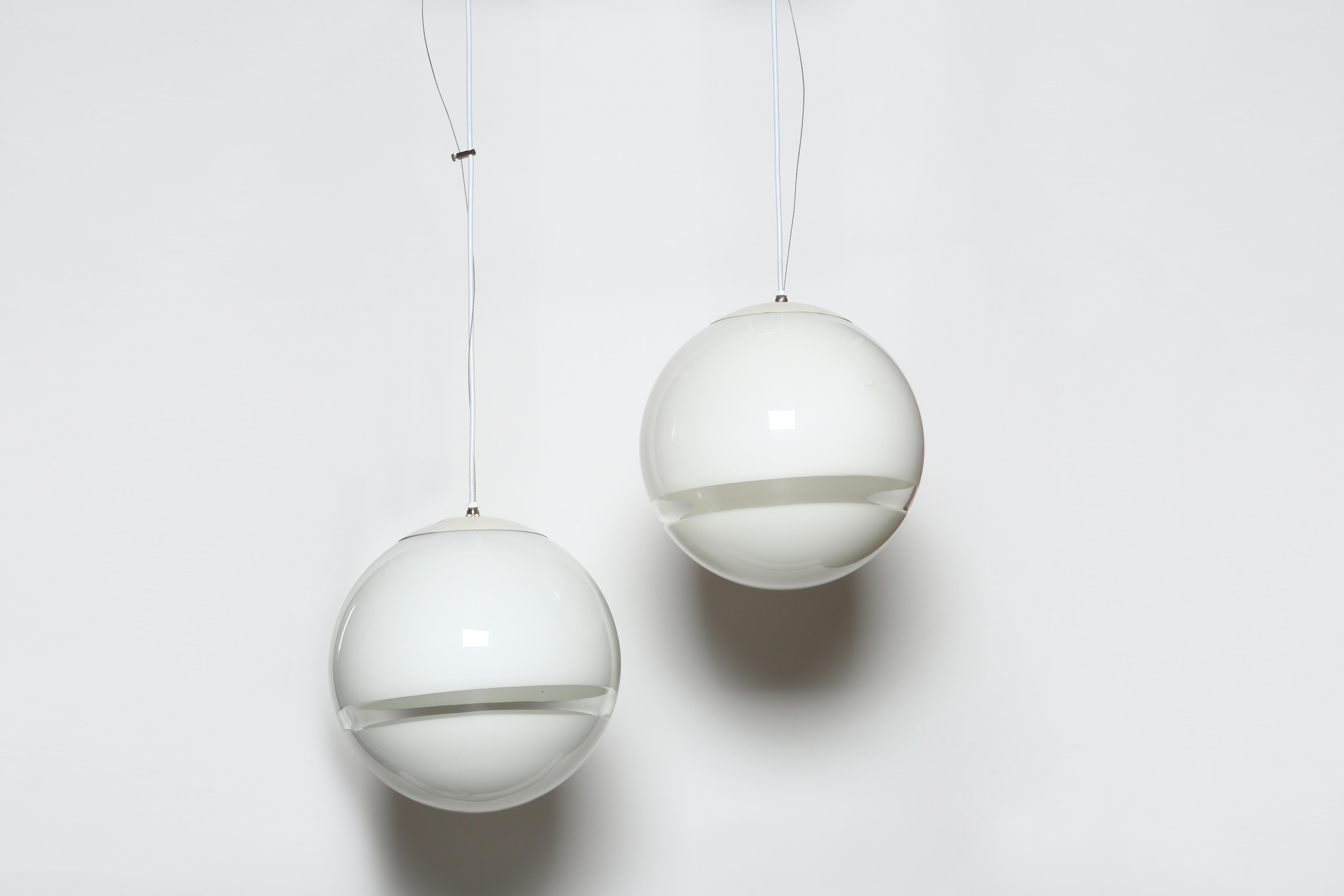 Italian Pair of Ceiling Pendants by Roberto Pamio for Leucos For Sale