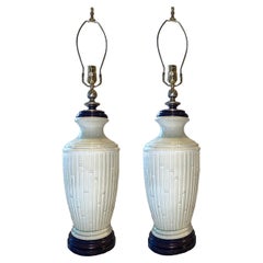 Vintage Pair of Celadon Bamboo Motif Lamps