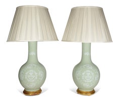 Paar chinesische Tischlampen aus Celadon, Ende 19./Anfang 20.