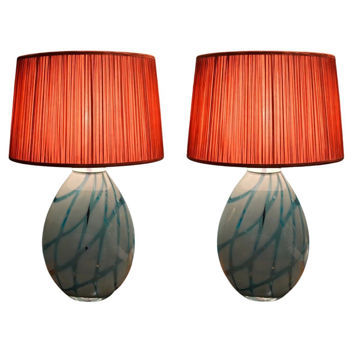 Pair of Modern Celadon Glass Table Lamps by Bella Figura, UK, Circa 2010 For Sale