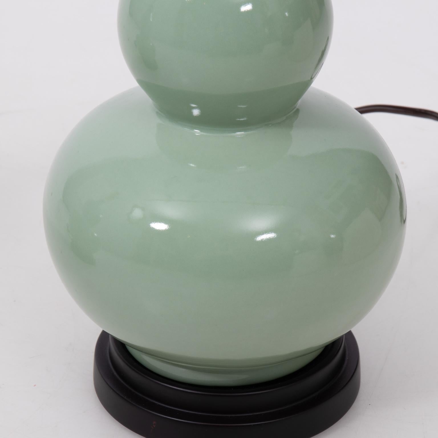 Pair of Celadon Gourd Shaped Lamps In Good Condition In Stamford, CT