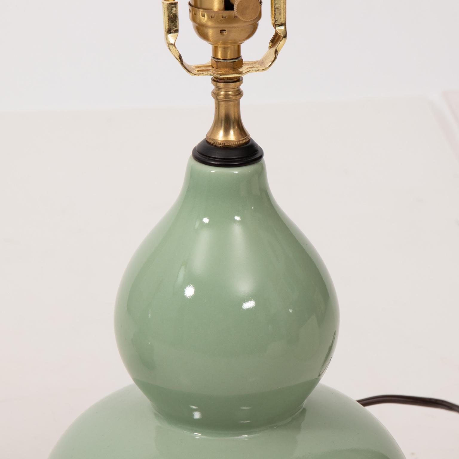20th Century Pair of Celadon Gourd Shaped Lamps