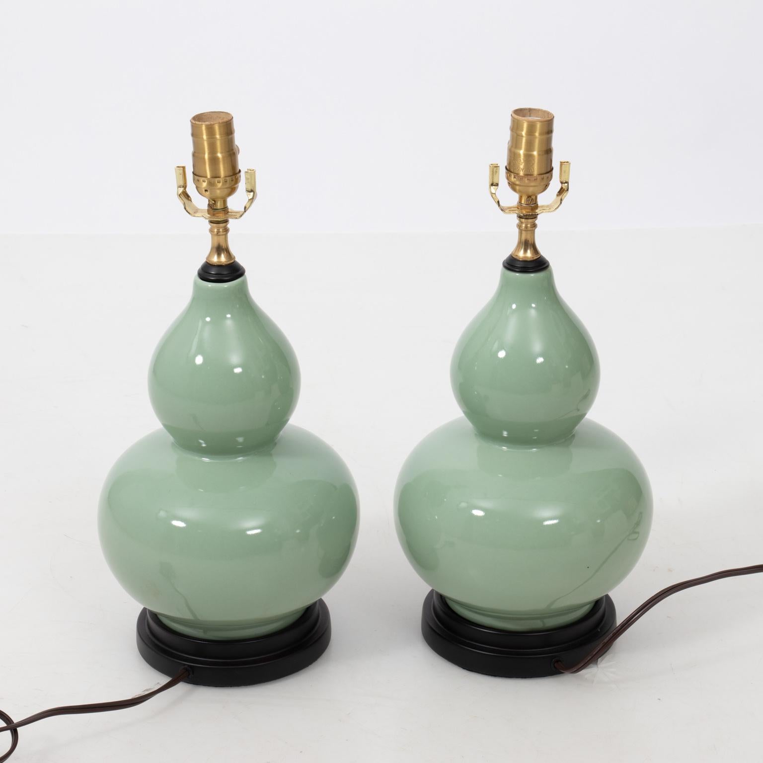 Pair of Celadon Gourd Shaped Lamps 1