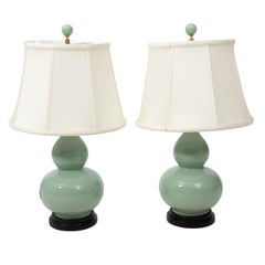 Pair of Celadon Gourd Shaped Lamps