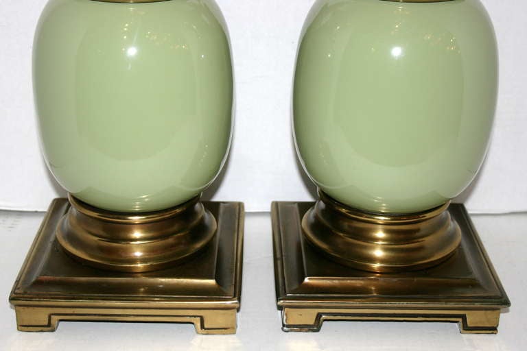 Mid-20th Century Pair of Celadon Porcelain Lamps For Sale