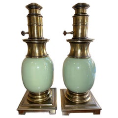 Pair of Celadon Porcelain Lamps