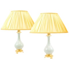 Pair of Celadon Porcelain Lamps in Baluster Shape, circa 1880