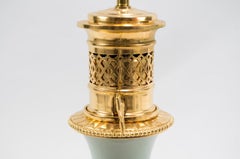 Pair of Celadon Porcelain Lamps with Persian Style Flowers, Late 19th Century