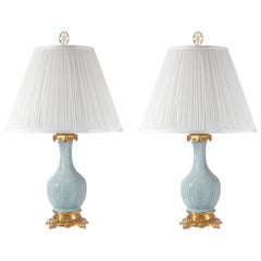 Pair of Celadon Porcelain Oil Lamps