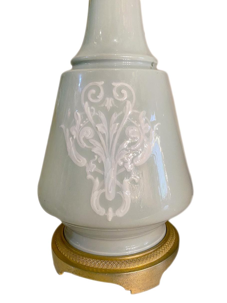 French Pair of Celadon Porcelain Table Lamps For Sale