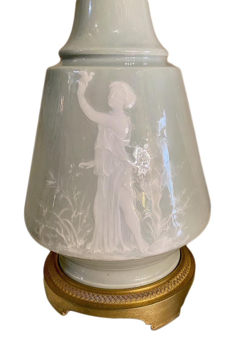 Début du 20ème siècle Paire de lampes de bureau en porcelaine céladon en vente