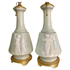 Antique Pair of Celadon Porcelain Table Lamps