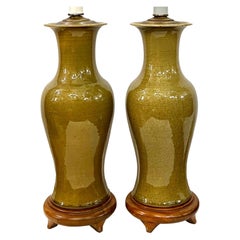 Pair of Celadon Porcelain Table Lamps