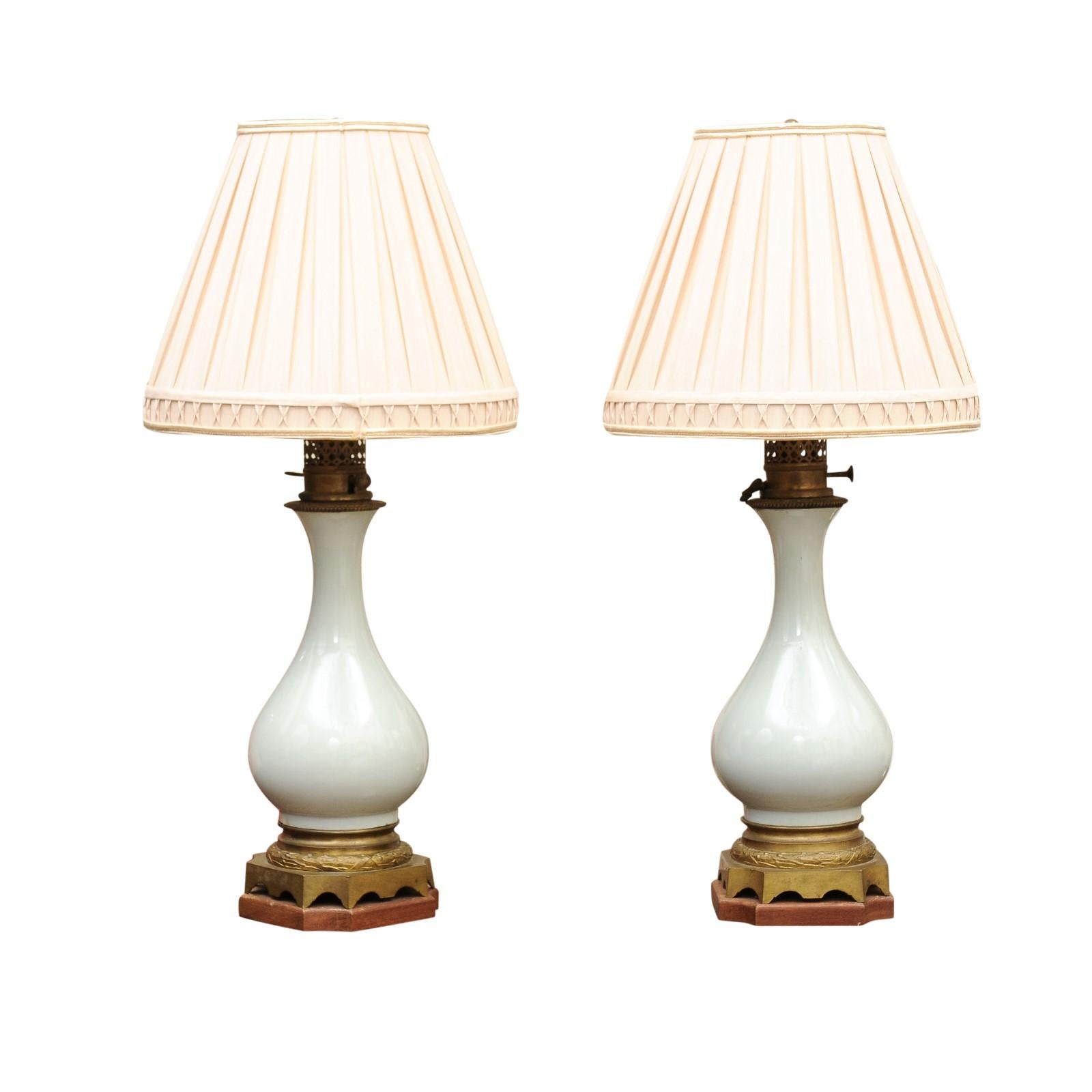Pair of Late 19th Century Celadon Porcelain Vases Mounted on Bronze Bases, Wired as Lamps