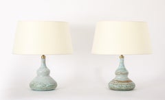 Paar Celadon-Keramik-Lampen, Frankreich 1950er Jahre