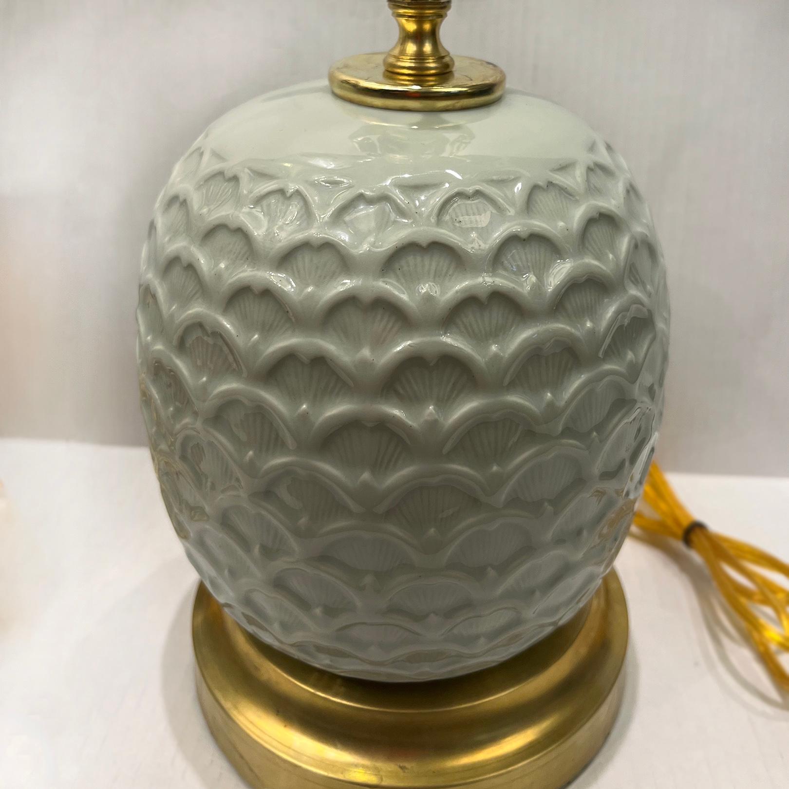 French Pair of Celadon Table Lamps For Sale