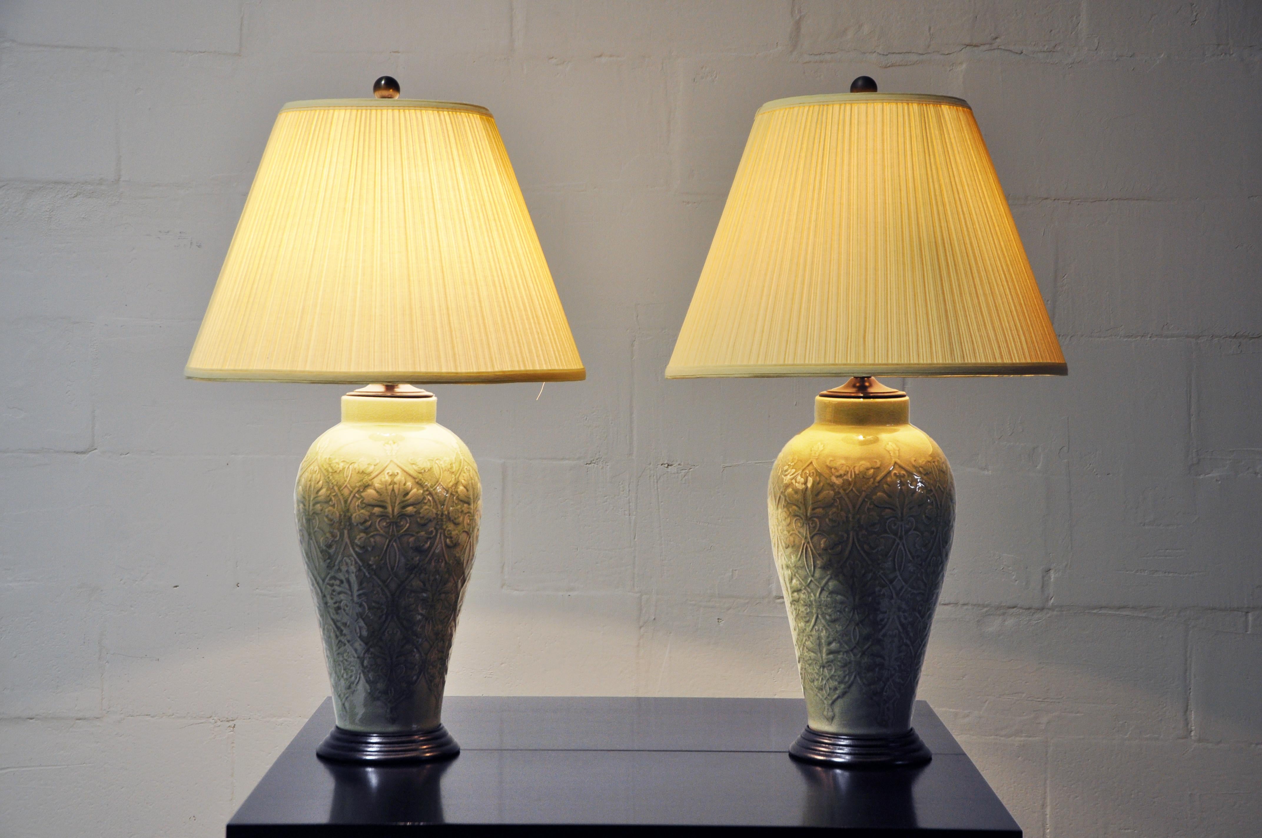Pair of Celadon Table Lamps In Good Condition In Chicago, IL