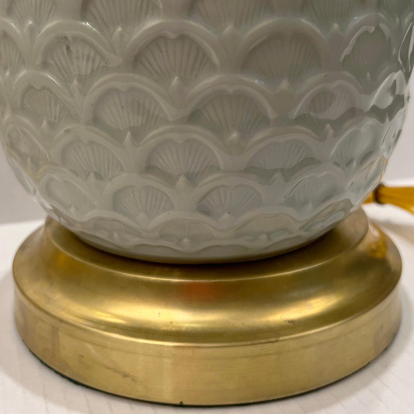Bronze Paire de lampes de table céladon en vente