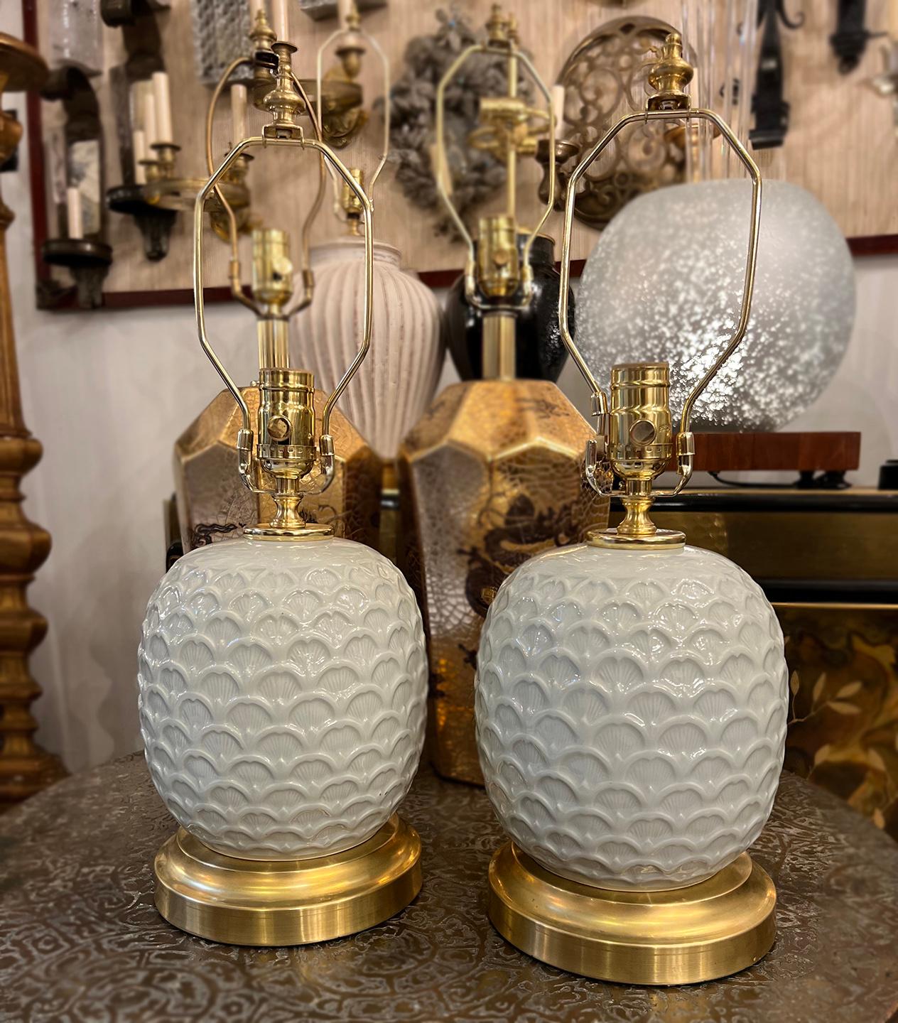 Pair of Celadon Table Lamps For Sale 1