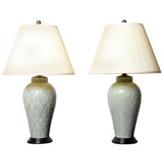 Paar Celadon-Tischlampen