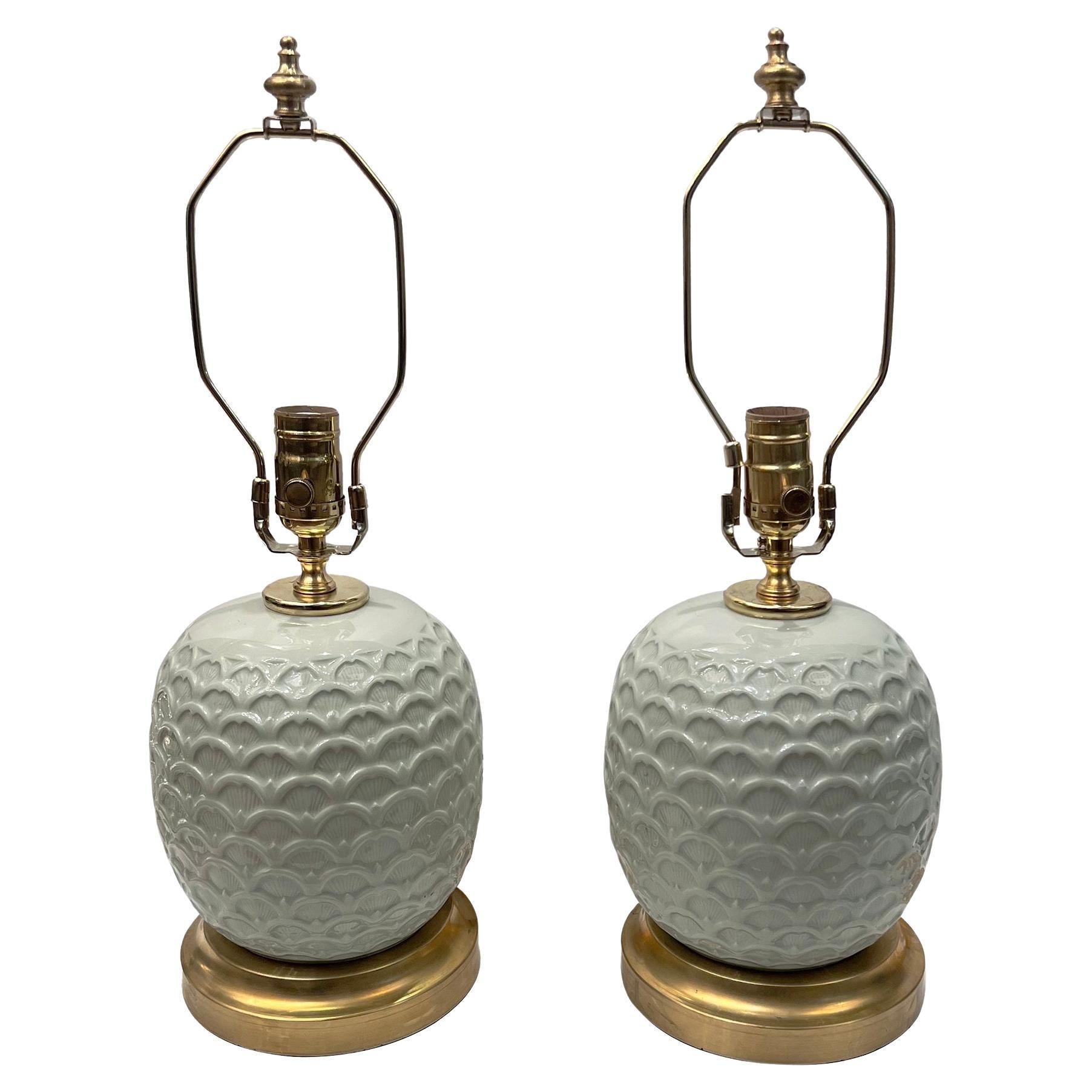 Pair of Celadon Table Lamps For Sale