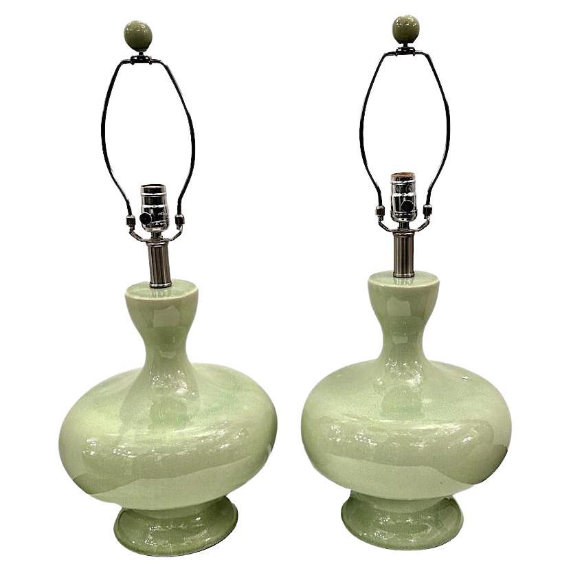 Pair of Celadon Table Lamps For Sale
