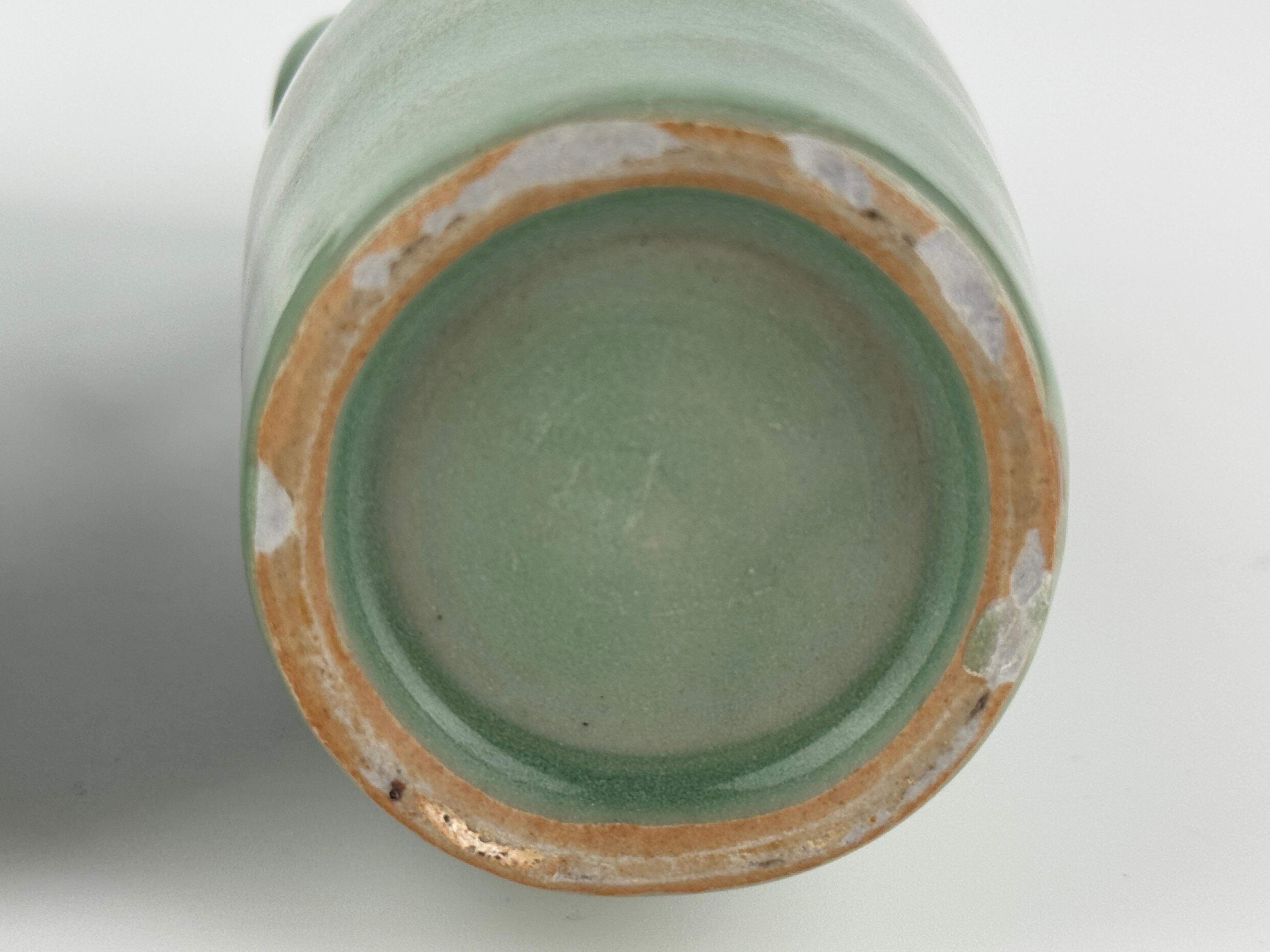 Pair of Celadon Vases with Double Handles, Song-Yuan Dynasty For Sale 5