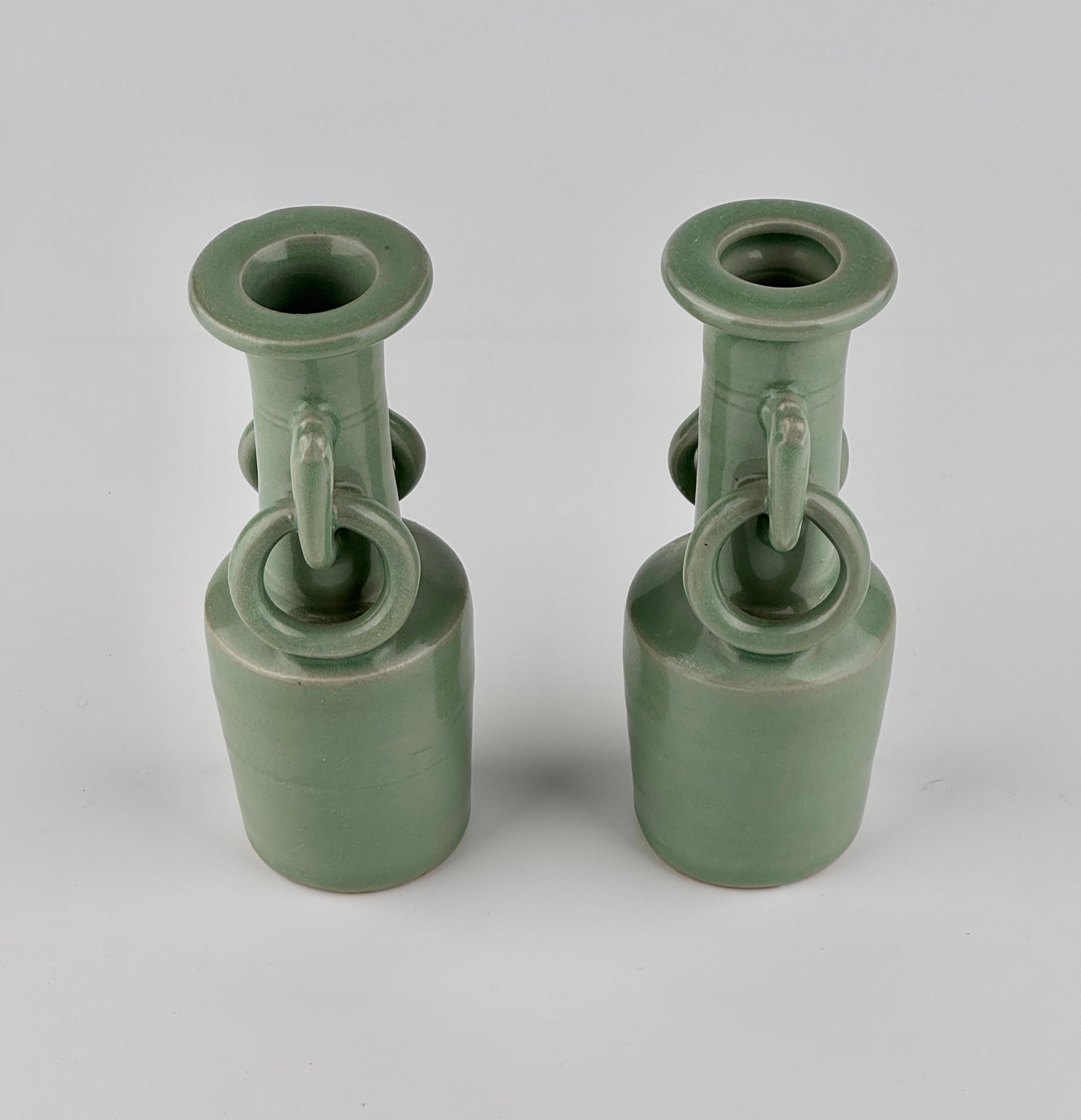 Pair of Celadon Vases with Double Handles, Song-Yuan Dynasty For Sale 1