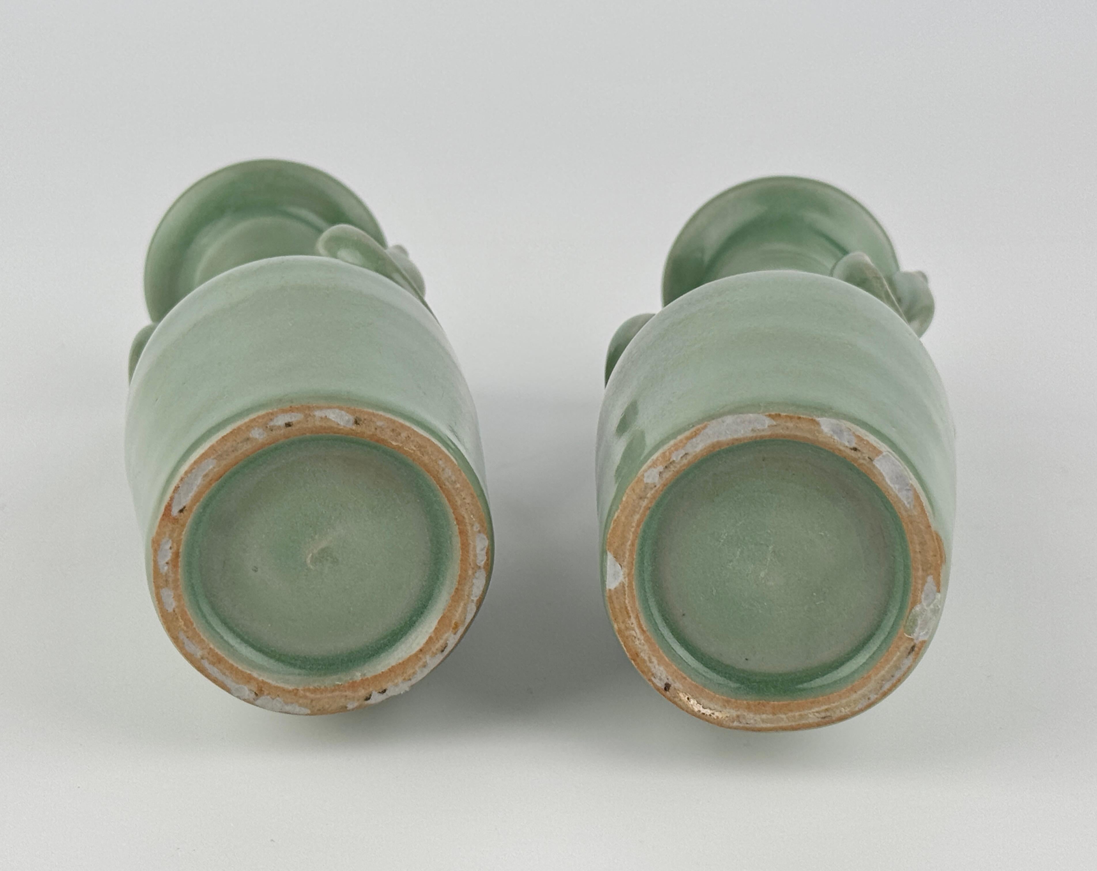Pair of Celadon Vases with Double Handles, Song-Yuan Dynasty For Sale 3