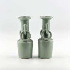 Pair of Celadon Vases with Double Handles, Song-Yuan