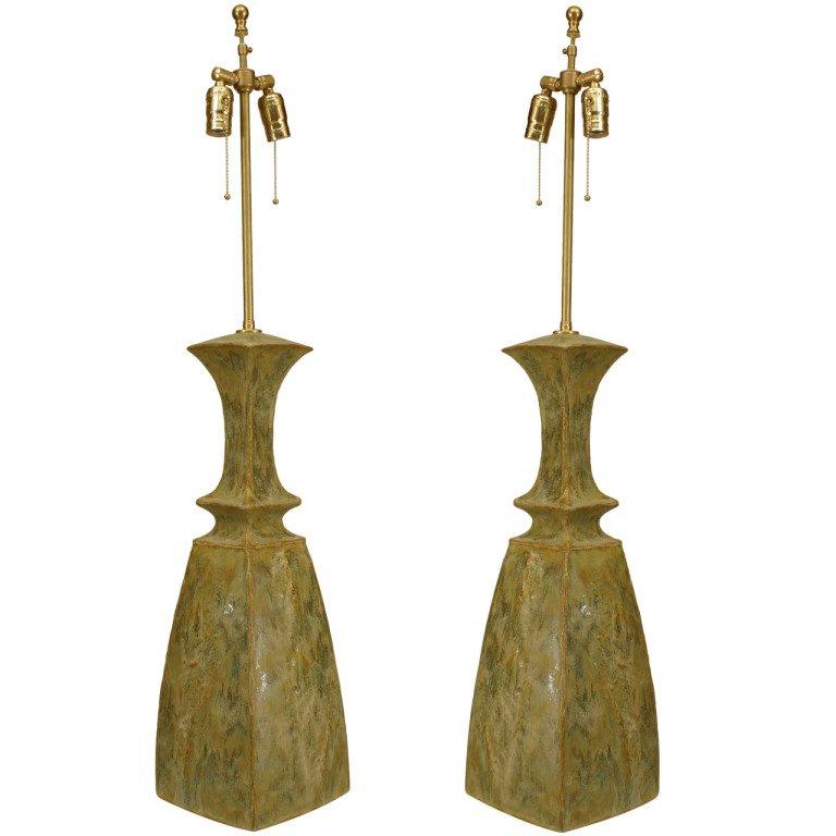 Pair of American Dipasquale Celadon Glazed Ceramic Table Lamps