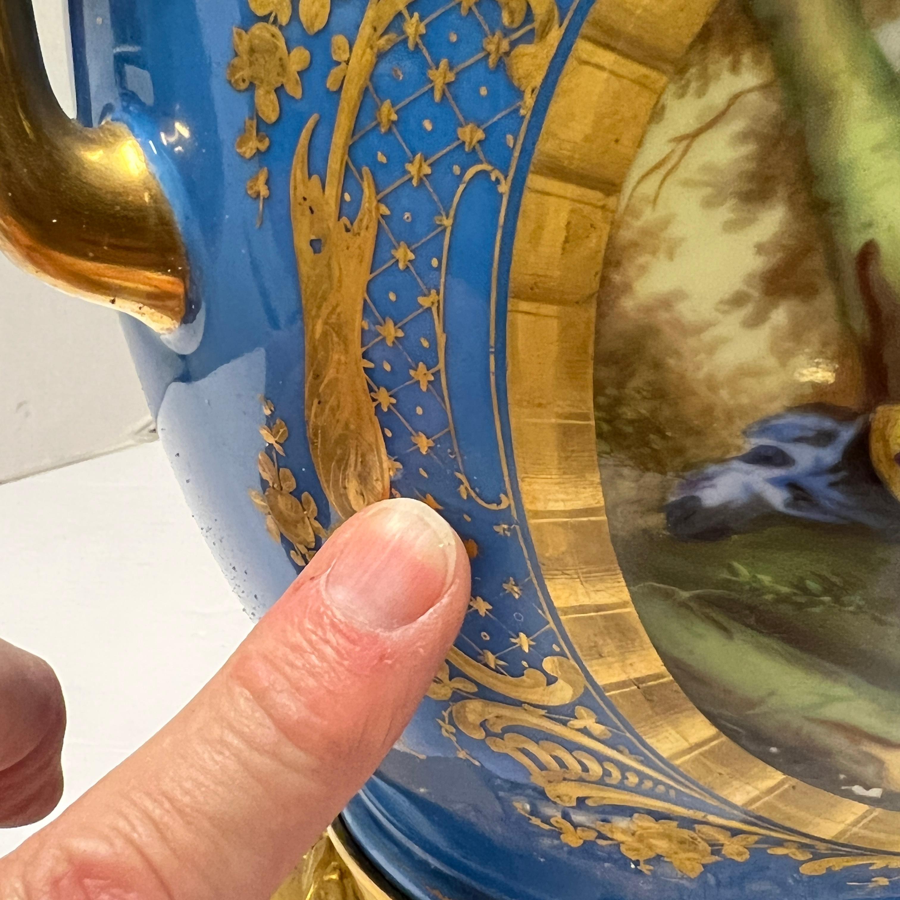 Pair of Celest Blue Sevres Gilt Bronze Mounted Porcelain Cachepots 4