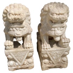 Pair of Sandstone Chinese Foo Dog Sculptures Garden Ornaments