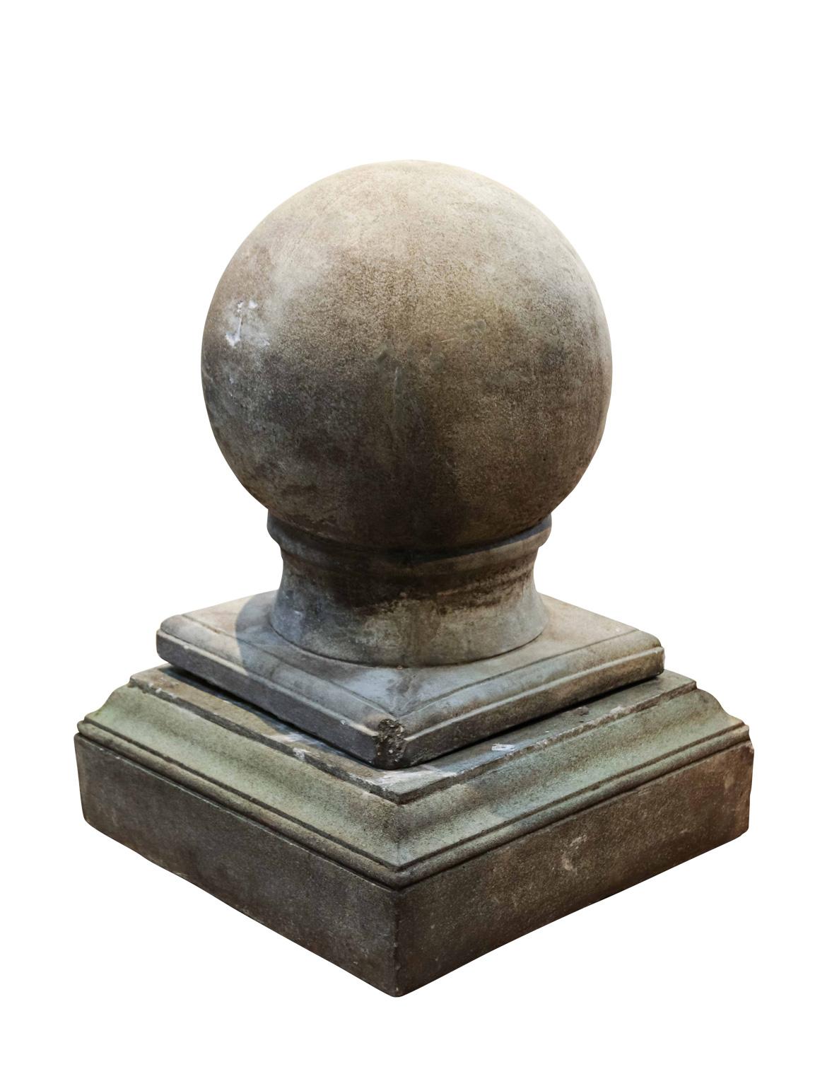 Neoclassical Pair of Cement Globe Finials