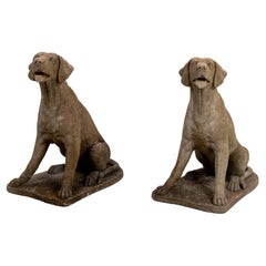 Pair of Cement Hound Statues