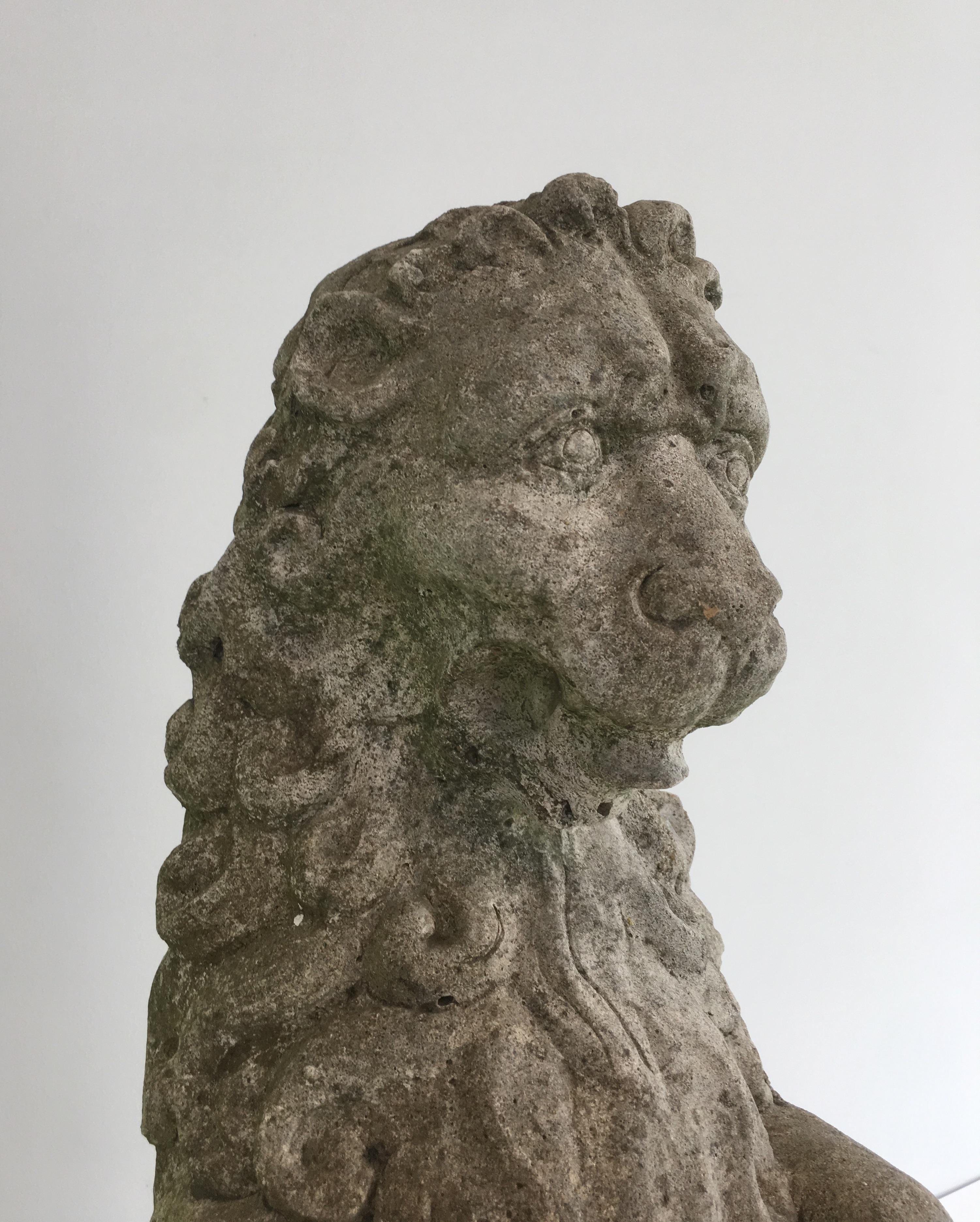 Pair of Cement Lions Standing with a Shield, French, circa 1950 1
