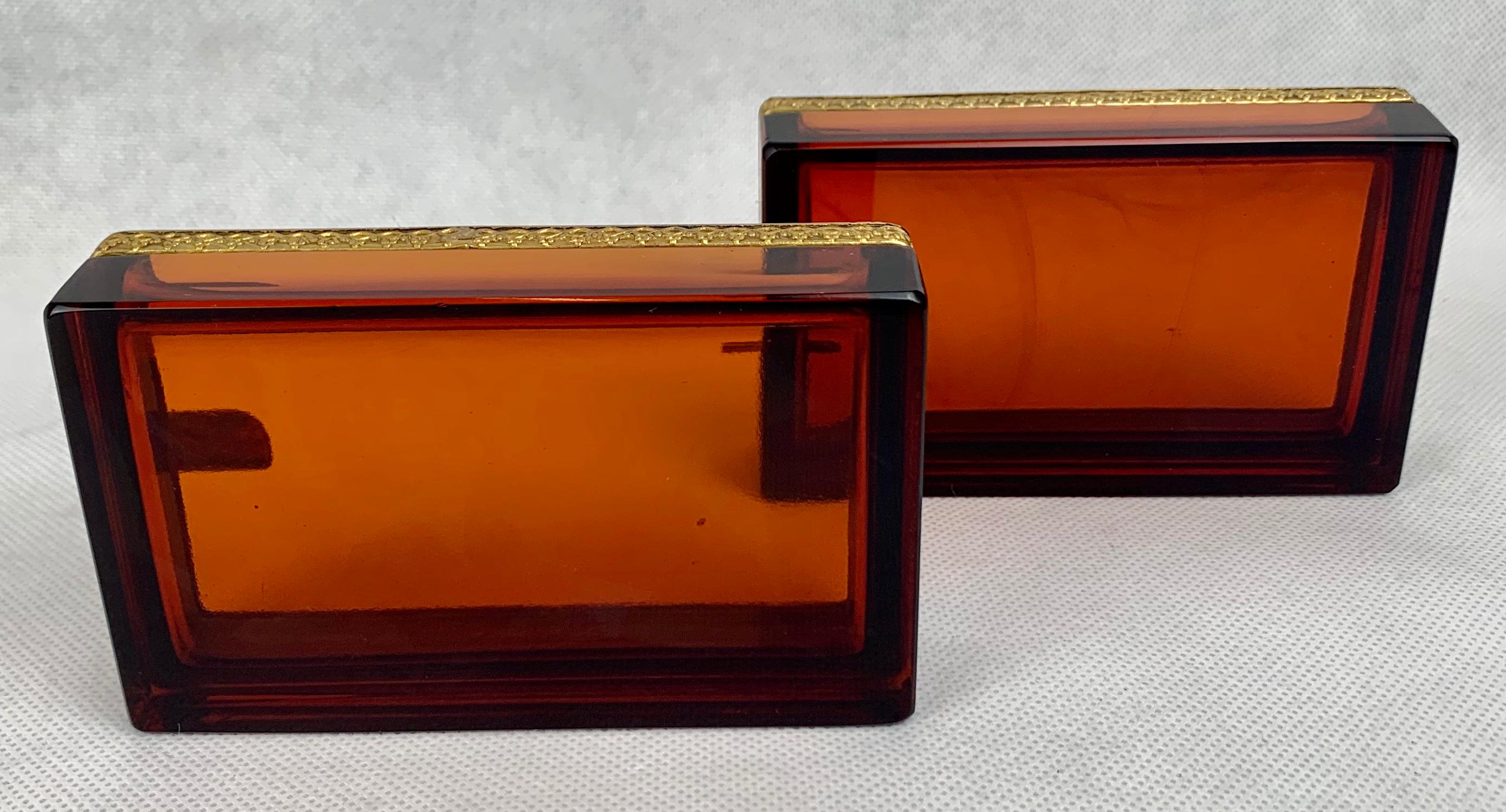 Mid-20th Century Pair of Cenedese Murano Glass Amber Ashtrays with Gilt Border in Relief