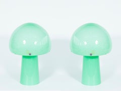 Pair of Cenedese Murano Glass Mushroom Table Lamps, Green with Silver Inclusion