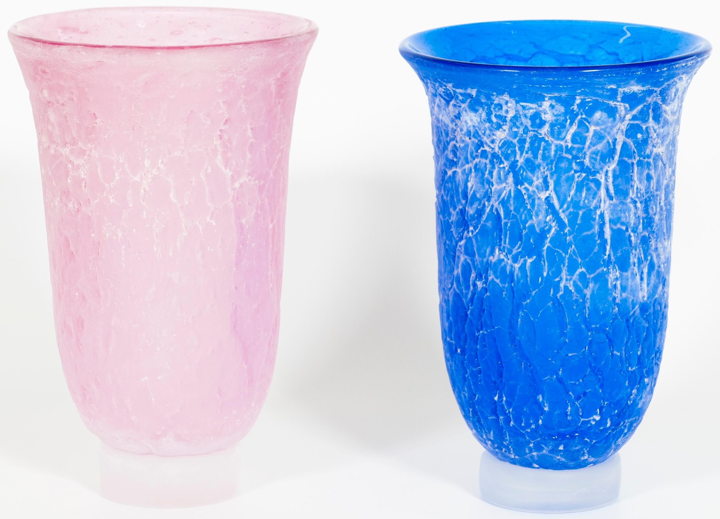 A Pair of Cenedese Murano Glass Vases, 'Crackle' Texture in Pink and Cobalt Blue, Italy, 1980s

A striking pair of Italian Murano glass vases, showcasing the exceptional craftsmanship of the renowned Cenedese glassworks from the 1980s. These pieces