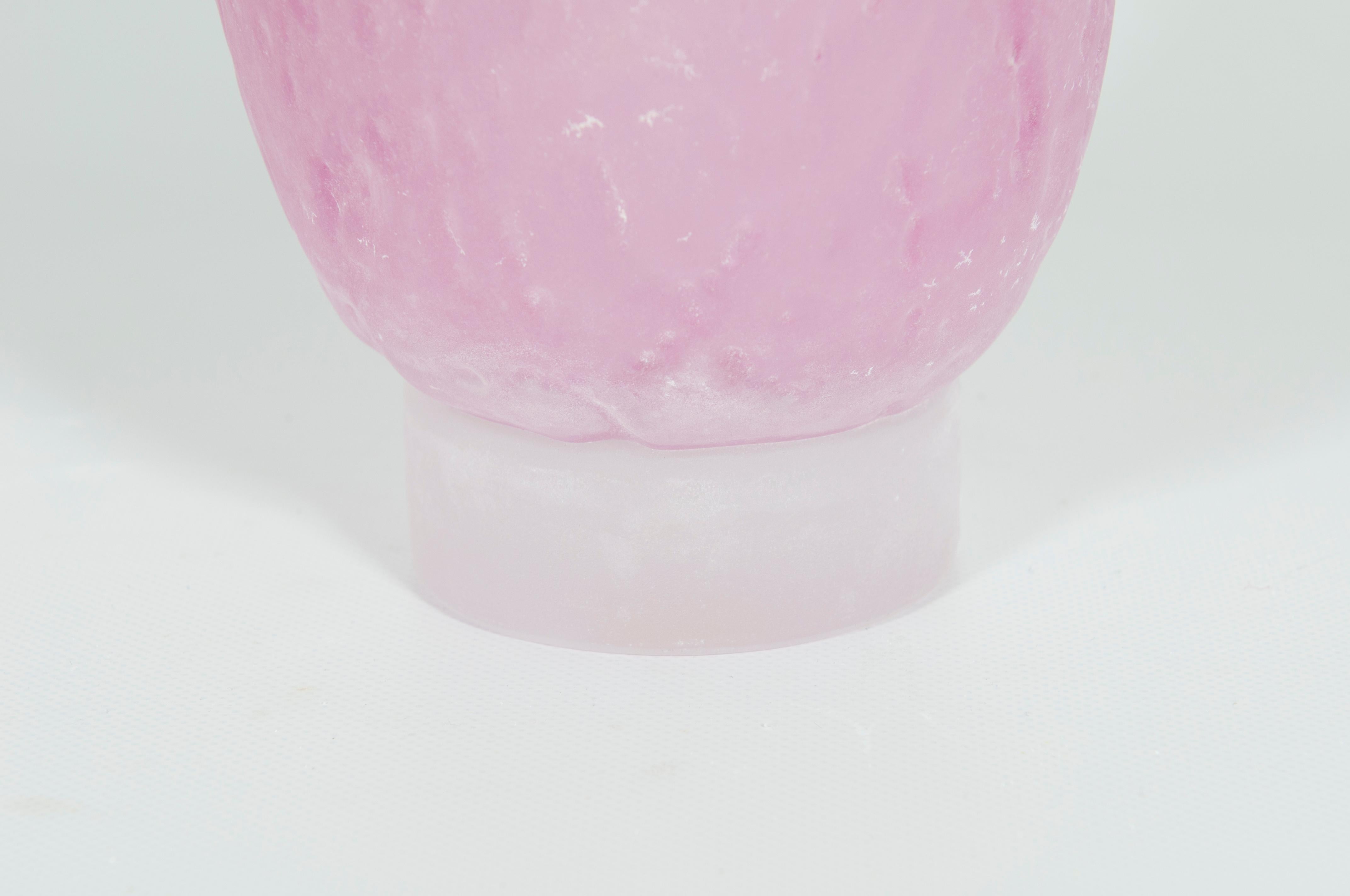 Late 20th Century Pair of Cenedese Murano Glass Vases, 'Crackle' Texture in Pink and Cobalt Blue For Sale