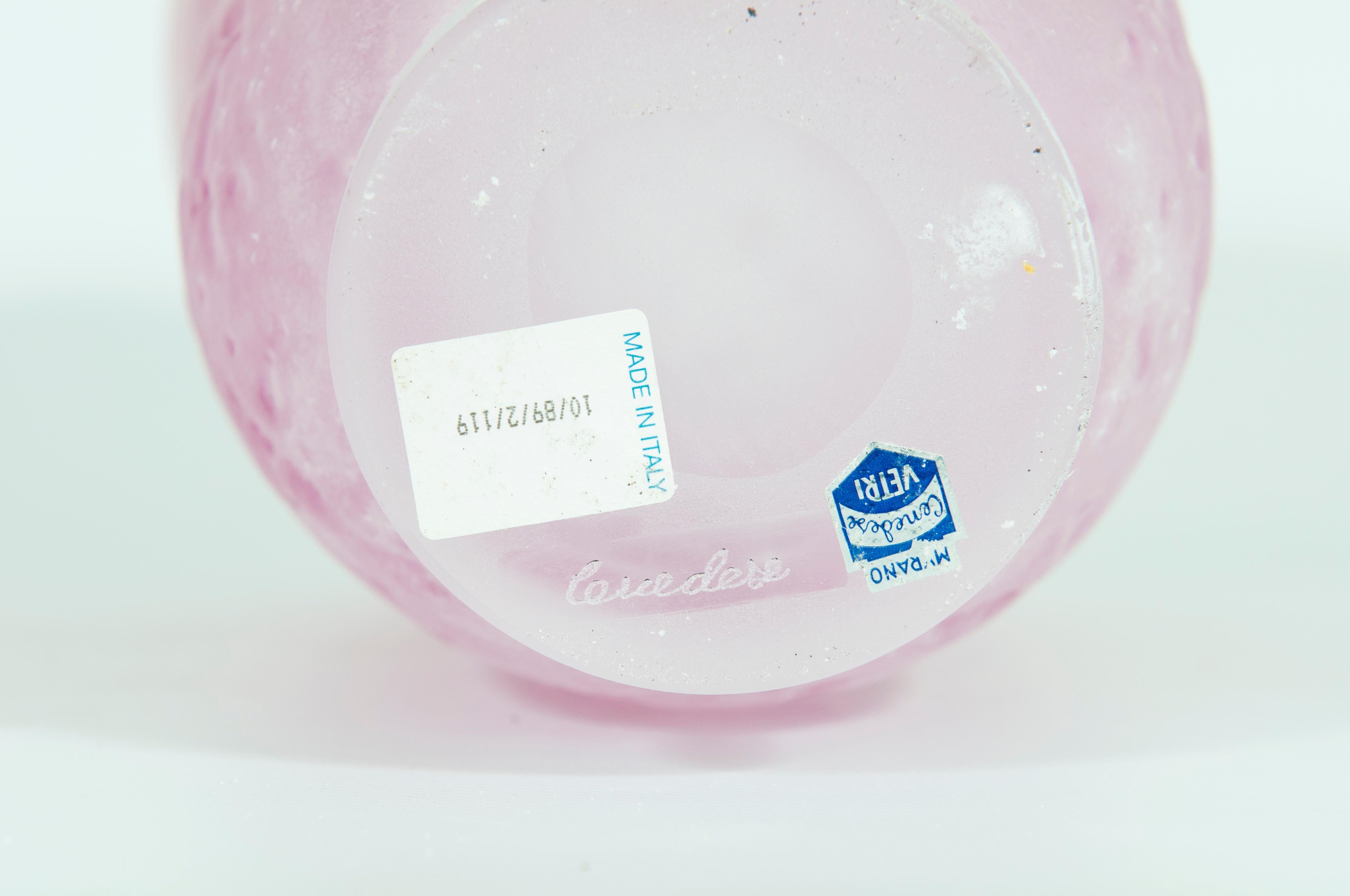 Pair of Cenedese Murano Glass Vases, 'Crackle' Texture in Pink and Cobalt Blue For Sale 2