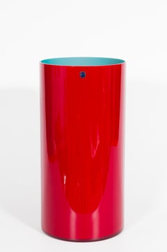 Pair of Cenedese Murano Incamiciato Glass Vases in Red and Turquoise, 1980s