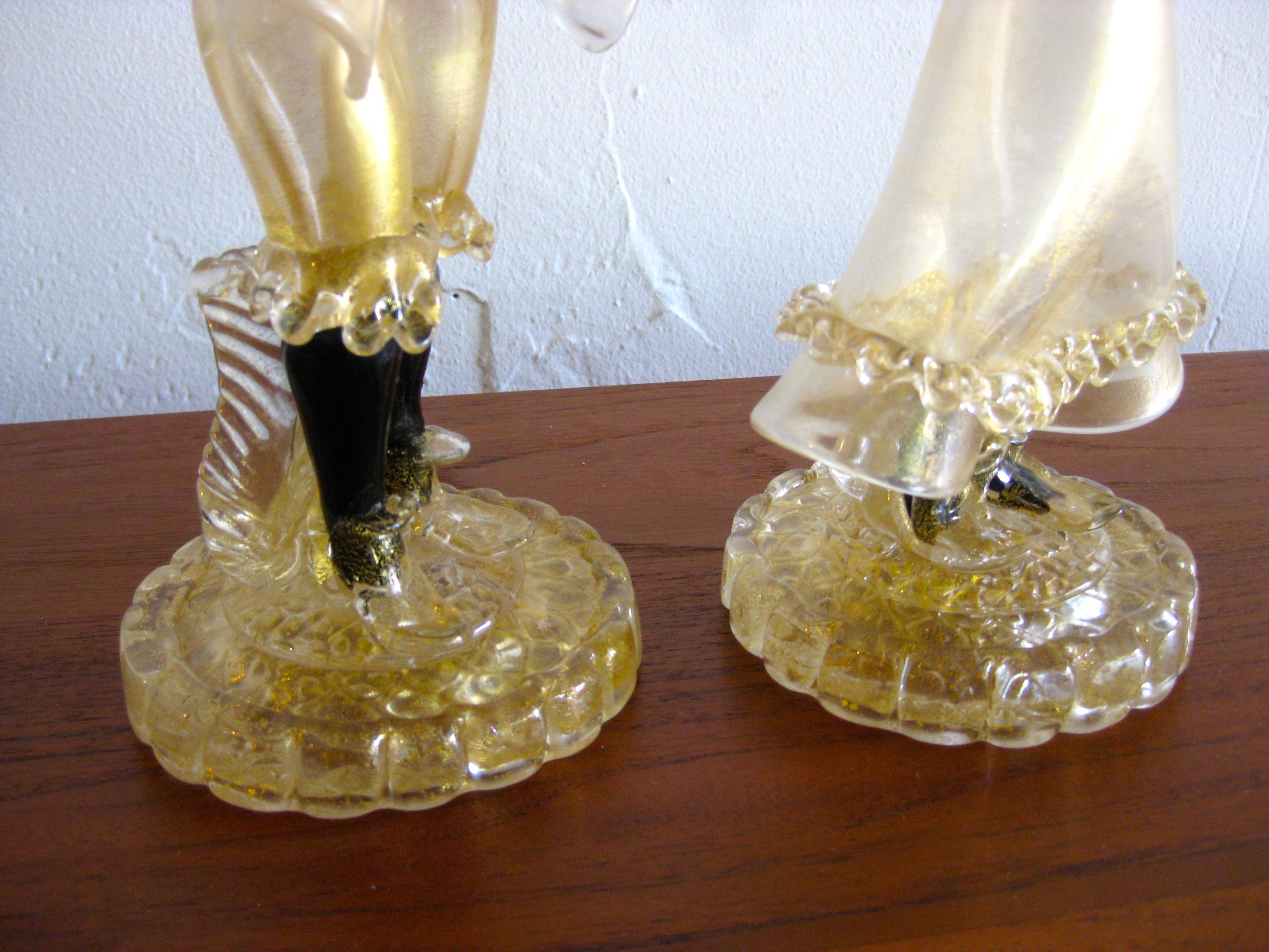 Pair of Cenedese Vetri Murano Gold Fleck Gilt Glass Figurines Candleholders 5